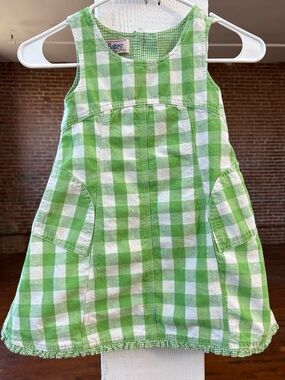 CC BATES Green Check Picnic Pocket Dress Citrus Gingham Cotton Vintage Girl 5 6